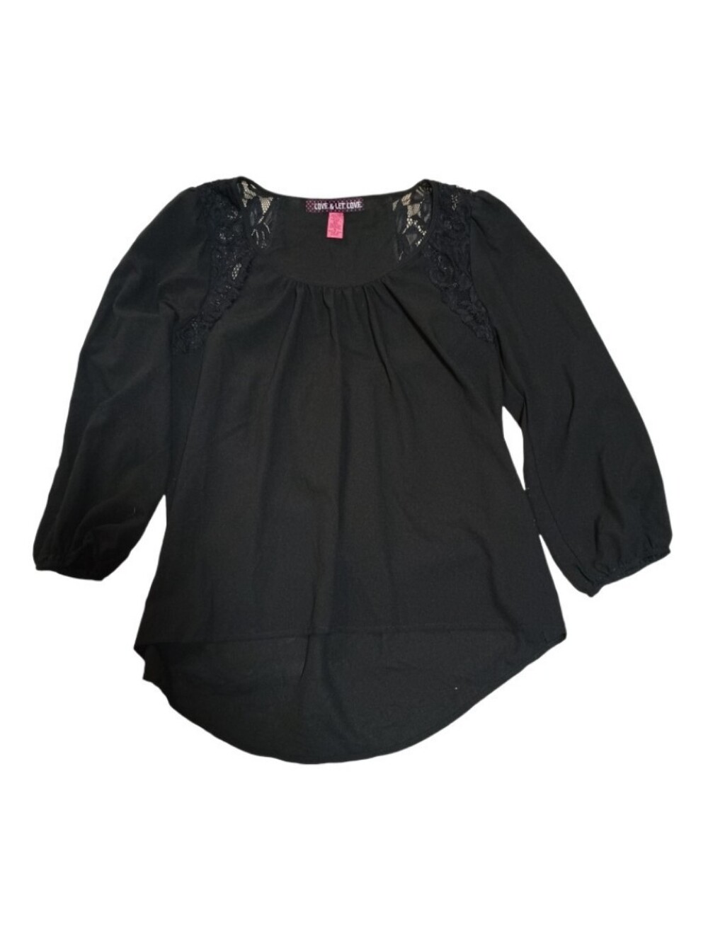 Black Lace-Trim Scoop Neck Blouse